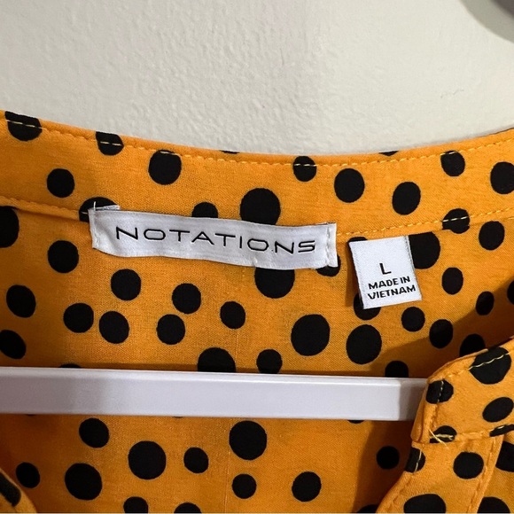Notations Orange and Black Polka Dots Button Up V-neck Blouse size large - Picture 4 of 7